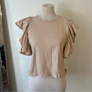 Zara Ruffled Sleeve Beige Top Medium